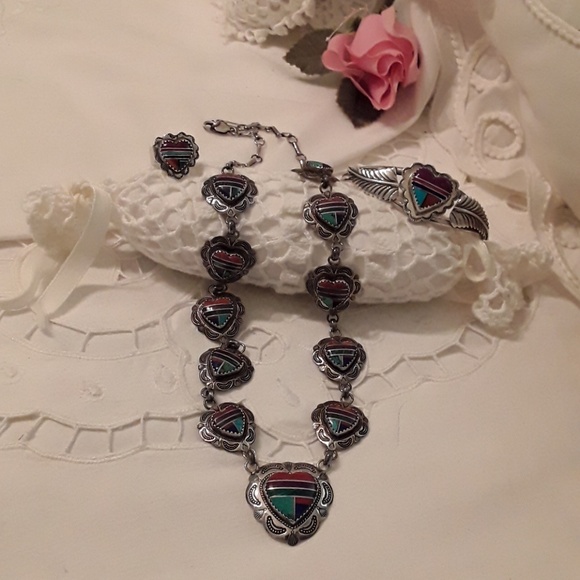 VTG NATIVE AMERICAN STERLING NECK, CUFF & RING SET - Picture 2 of 8